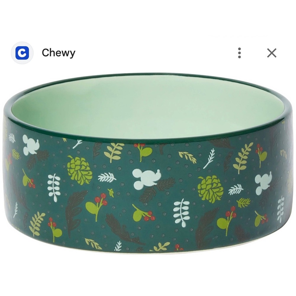 Disney Mickey Mouse Holiday Ceramic Pet Bowl Large 8 Cup Green New Holiday Print